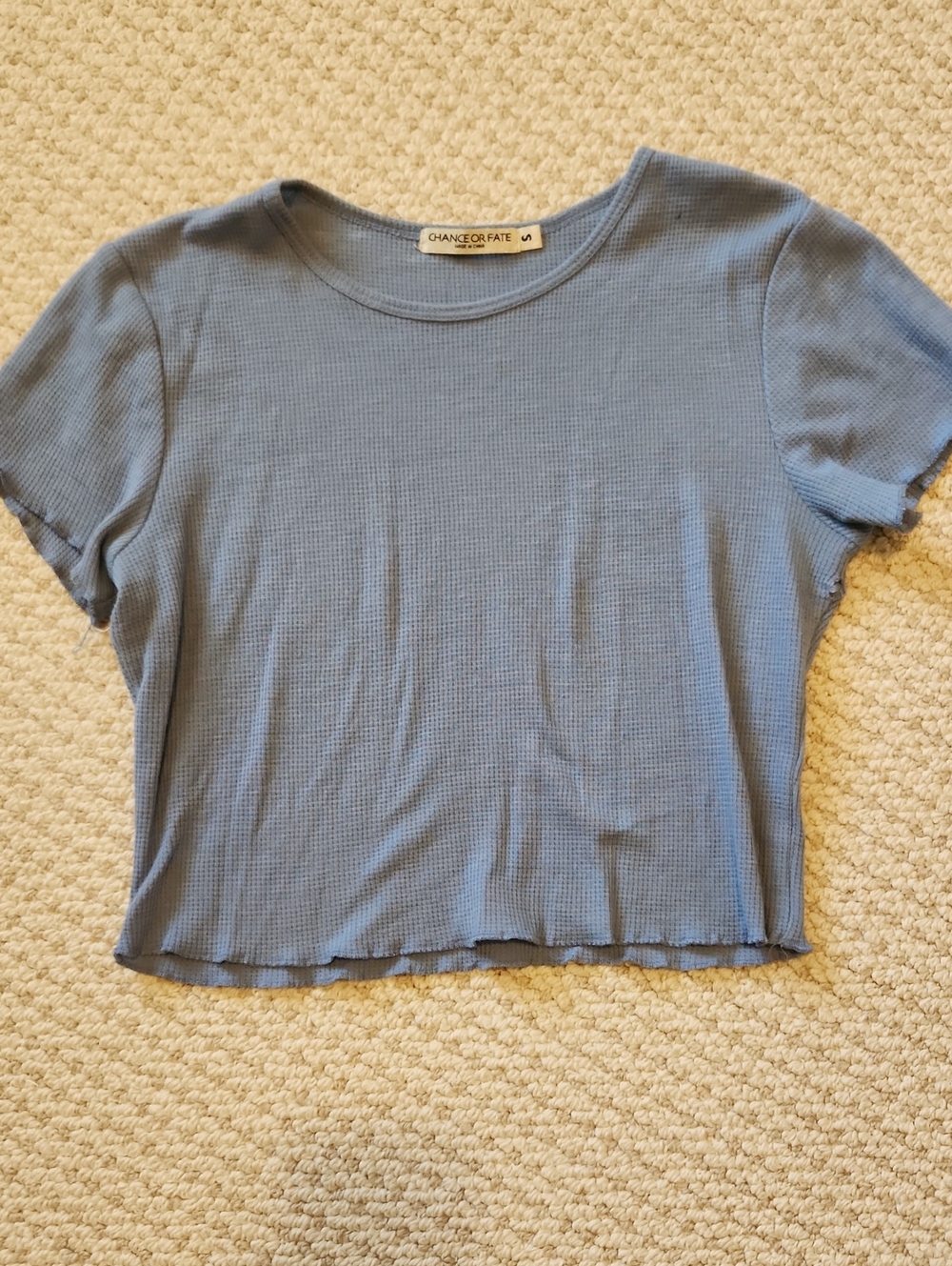 Chance or Fate Dusty Blue Ribbed Short Sleeve Crop Top